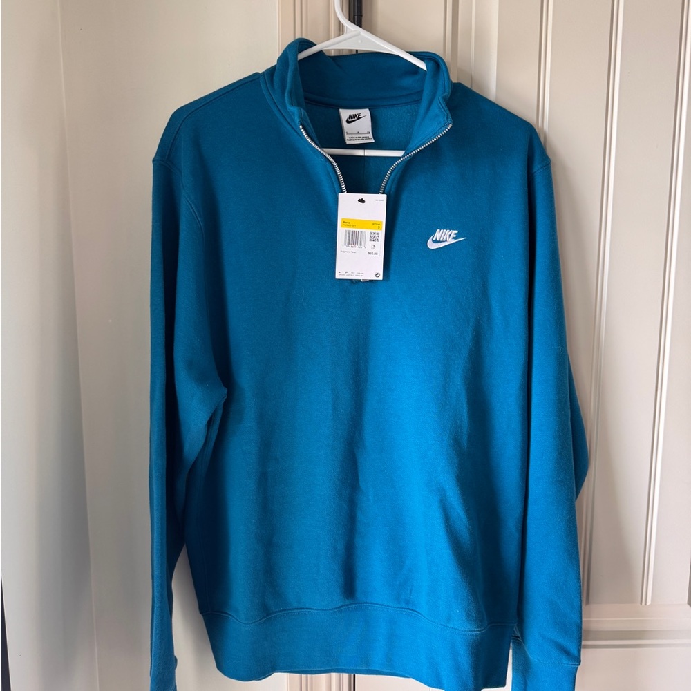 Nike Men's Teal Blue Zip-Neck Sweatshirt